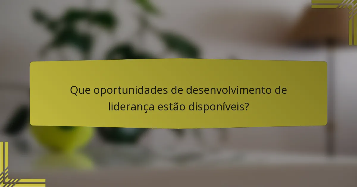 Que oportunidades de desenvolvimento de liderança estão disponíveis?